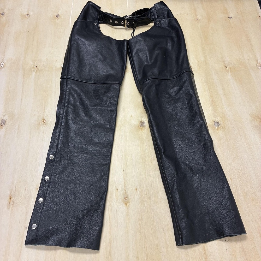 Milwaukee Leather Pants Mens Small Black Motorcycle Chaps Adjustable Belted